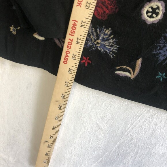 J Jill Black & Red Floral Cotton Sweater w/Wool Embroidery Blouse Top Size Large - Picture 5 of 5